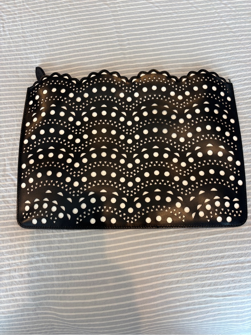 Alaïa Black and White Laser-Cut Scalloped Clutch